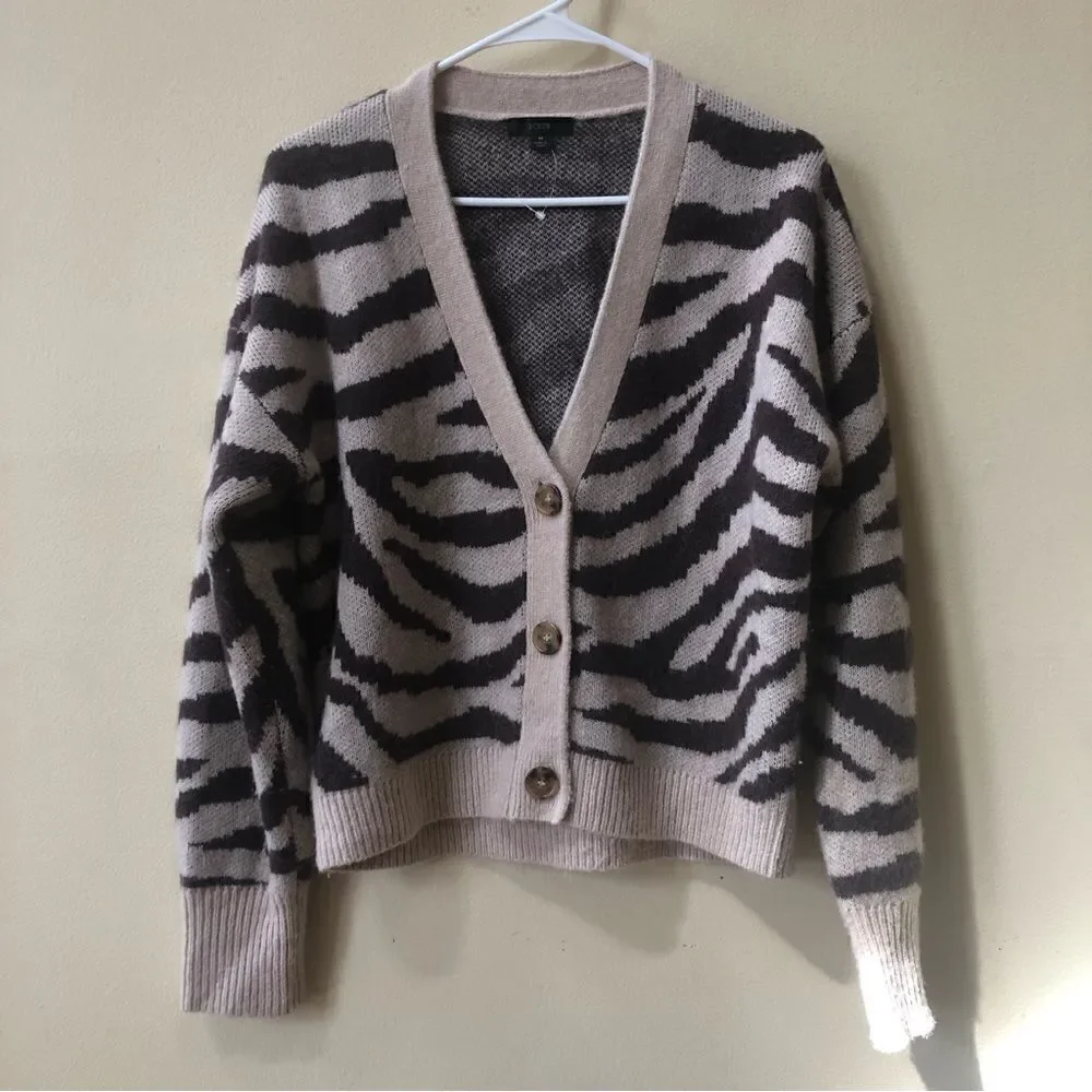 J Crew V-Neck Cardigan in Zebra Stripe